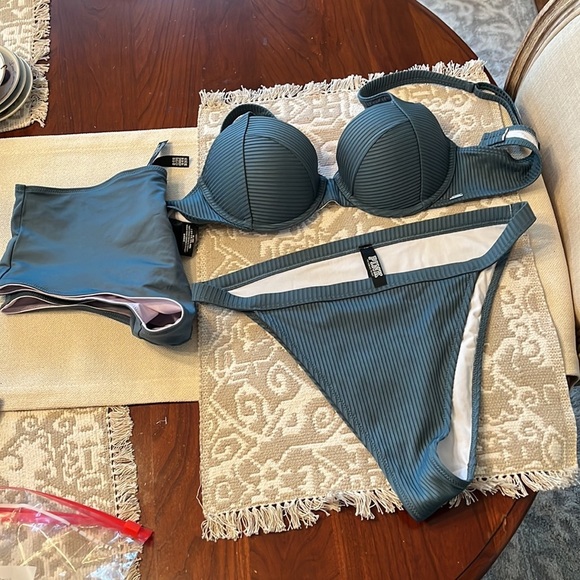 PINK Victoria's Secret Other - Victoria’s Secret Pink Swimsuit 2 large bottoms and one medium padded top teal